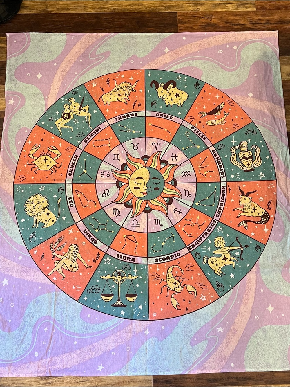 Zodiac sun moon colorful tapestry 60" x 52.5"